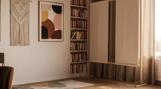 Creative apartment soundproofing setup with decorative acoustic panels and stylish sound-absorbing elements