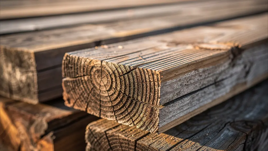 Close-up of aged wooden beams showing authentic saw marks and patina from 19th century
