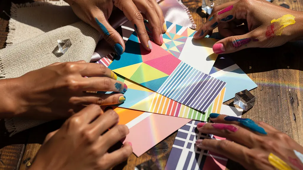 Close-up of a creative professional's hands working with multilingual design materials showing the complexity of cultural adaptation