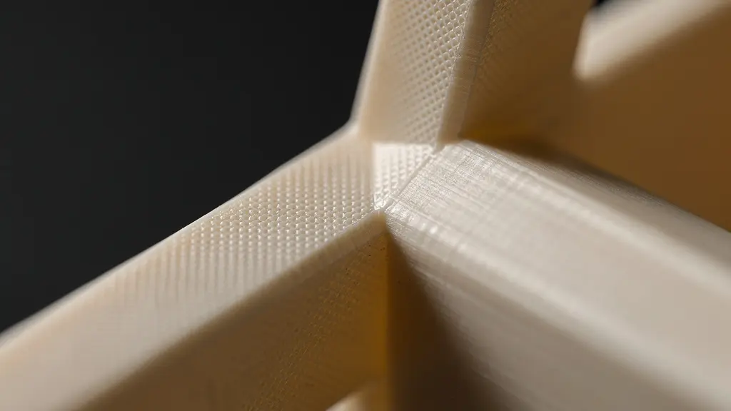 Close-up of molded part showing elegant tapered edges with dramatic lighting