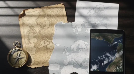 Visual representation of analyzing modern conflicts with historical context