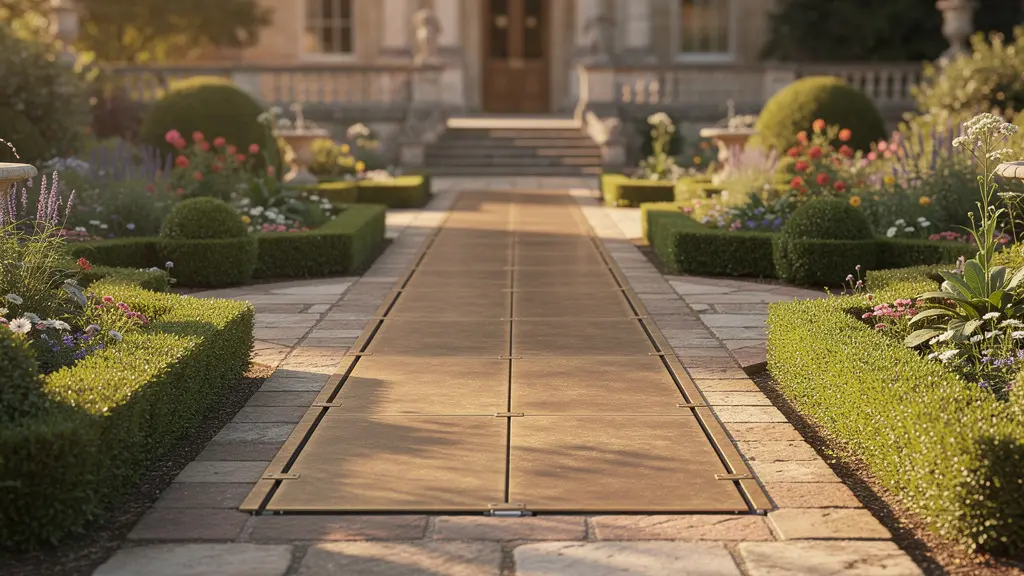 Concealed retractable flood barrier system integrated into historic site landscaping