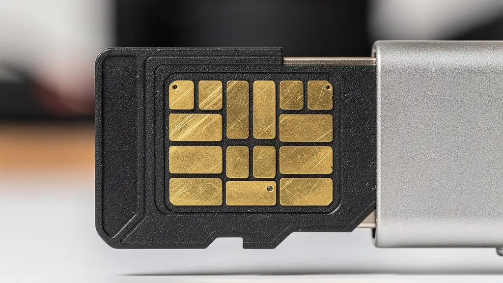 Extreme close-up of SD card surface showing intricate patterns and textures