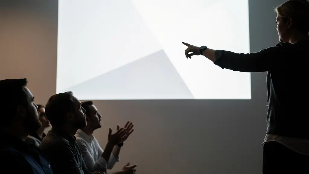 Clean presentation slide with single focal point and abundant white space