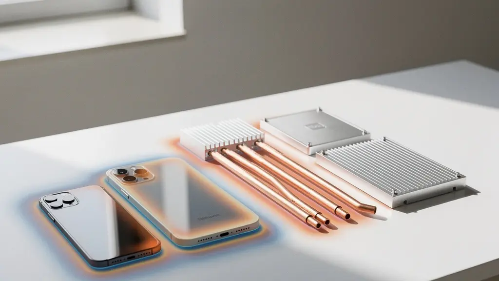 Engineering workspace showing thermal design of premium consumer electronics with heat dissipation visualizations