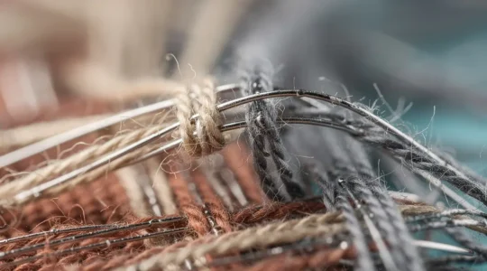 Close-up view of smart textile fibers seamlessly integrated into comfortable everyday fabric