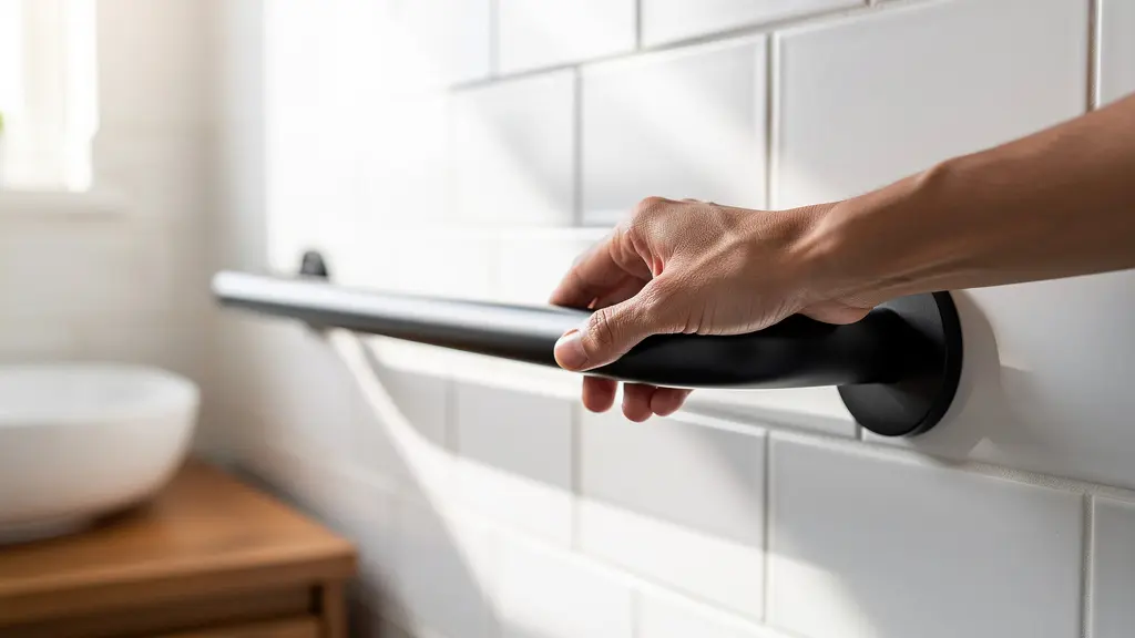 Modern bathroom with designer grab bars that blend seamlessly with decor