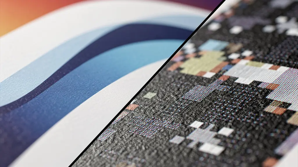 Extreme close-up comparison of vector and raster image quality at different scales